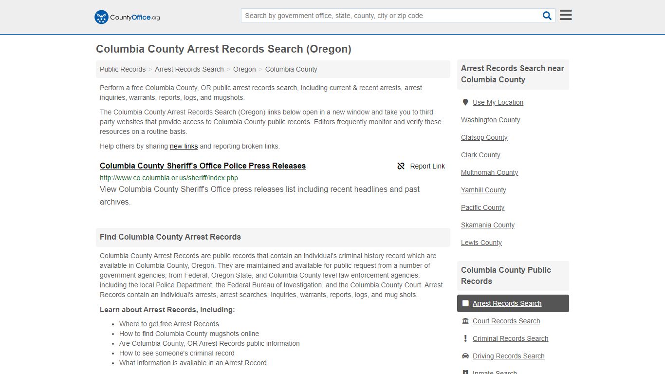 Arrest Records Search - Columbia County, OR (Arrests & Mugshots)